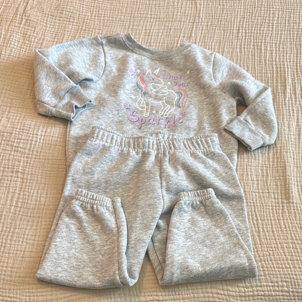 Gray Unicorn Sparkle Sweatshirt and Pants Set